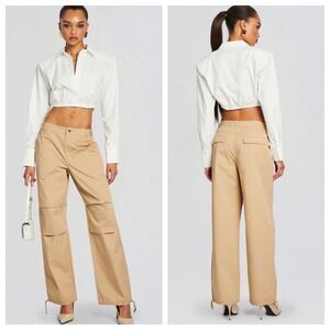 Retroféte Twila Cargo Pants Khaki Beige High Waist Wide Leg Size Small